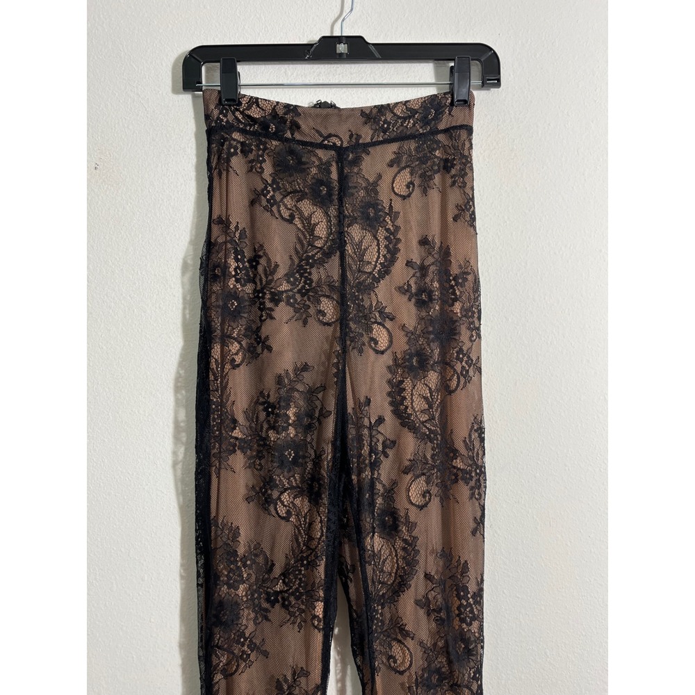 HOUSE OF CB Ivy Black Lace High Waist Flare Trouser Pants Nude Illusion - Picture 5 of 10